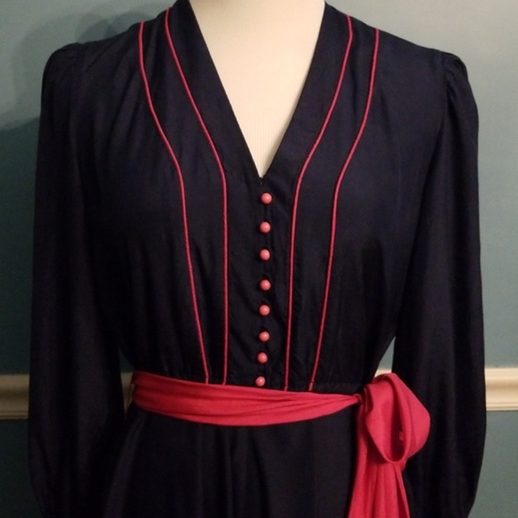 Vintage Charlotte Ford Blue Silk Dress M/L - Picture 2 of 5